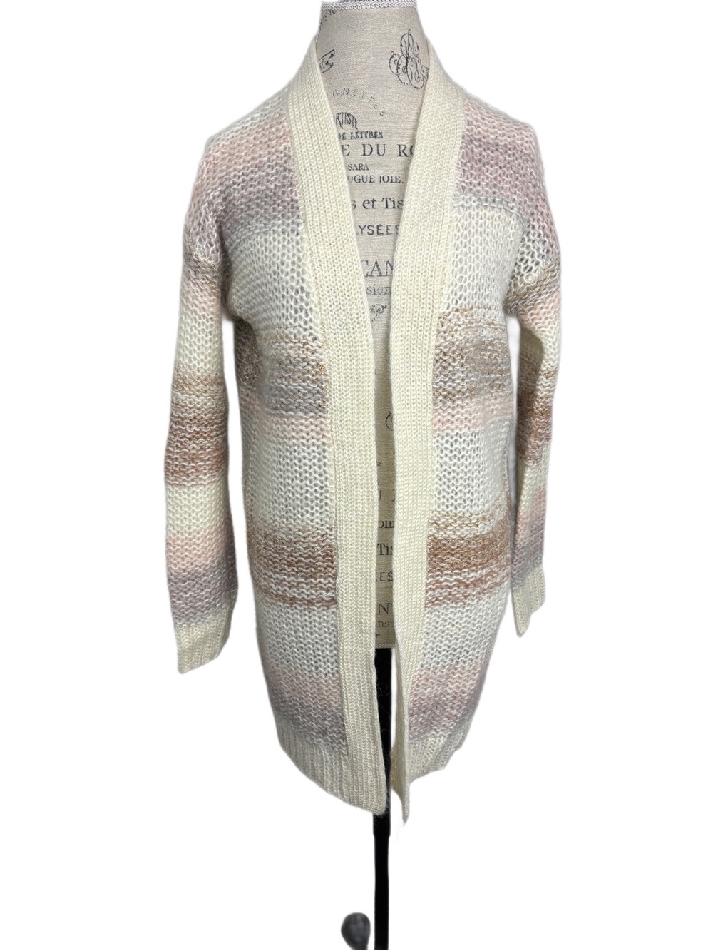 NWT Anthropologie Numph Metallic Woven Neutral Stripe Cardigan Sz Small